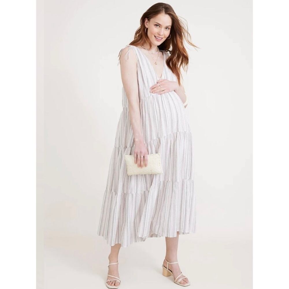 HATCH Maternity‎ The Erika Dress In Ivory Stripe Size 1 Small Tiered Sleeveless